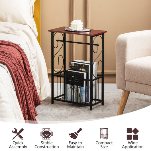 Narrow Side Table with Storage Basket and Removable Rack 2 Narrow Side Table with Storage Basket and Removable Rack - Image 2