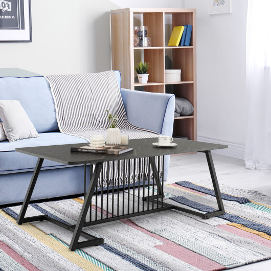 Modern Black Coffee Table with Faux Marble Top and Steel Base 7 Modern Black Coffee Table with Faux Marble Top and Steel Base - Image 7