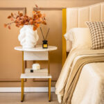 Compact 2 Tier White Faux Marble Side Table with Gold Frame