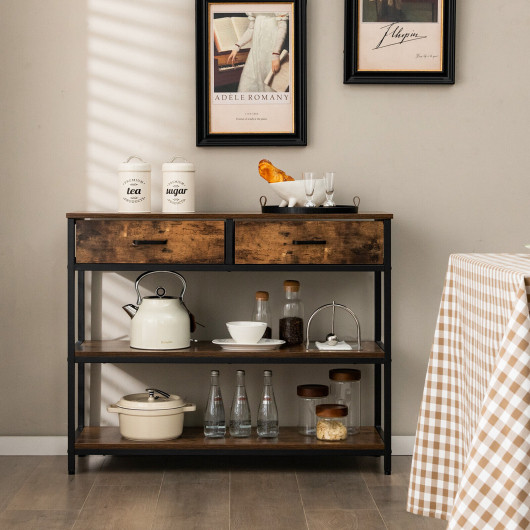 Industrial Console Table with Fabric Drawers and Open Shelves 2 Industrial Console Table with Fabric Drawers and Open Shelves - Image 2