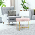 Faux Fur Ottoman Stool with Golden Metal Legs 25 Faux Fur Ottoman Stool with Golden Metal Legs
