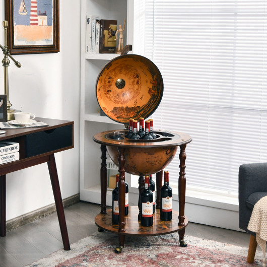 Vintage Globe Bar Wine Cabinet with Wheels and Storage 2 Vintage Globe Bar Wine Cabinet with Wheels and Storage - Image 2