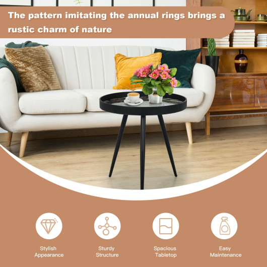 Modern Rustic Round End Table with Tray Top Black 7 Modern Rustic Round End Table with Tray Top Black - Image 7