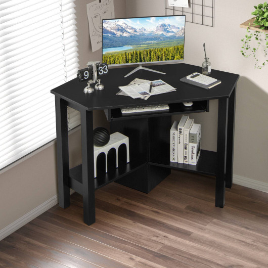 Space-Saving Wooden Corner Desk with Drawer and Storage Shelves 2 Space-Saving Wooden Corner Desk with Drawer and Storage Shelves - Image 2