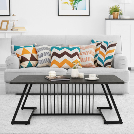 Modern Black Coffee Table with Faux Marble Top and Steel Base 6 Modern Black Coffee Table with Faux Marble Top and Steel Base - Image 6