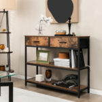 Industrial Console Table with Fabric Drawers and Open Shelves 8 Industrial Console Table with Fabric Drawers and Open Shelves