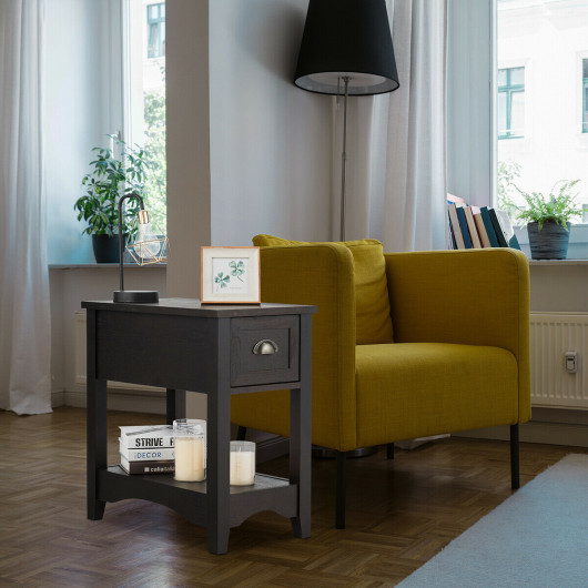 Compact Retro Side Table with Drawer and Bottom Shelf 7 Compact Retro Side Table with Drawer and Bottom Shelf - Image 7