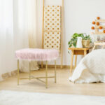 Faux Fur Ottoman Stool with Golden Metal Legs 24 Faux Fur Ottoman Stool with Golden Metal Legs