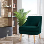 Mid Century Velvet Accent Chair with Rubber Wood Legs 8 Mid Century Velvet Accent Chair with Rubber Wood Legs