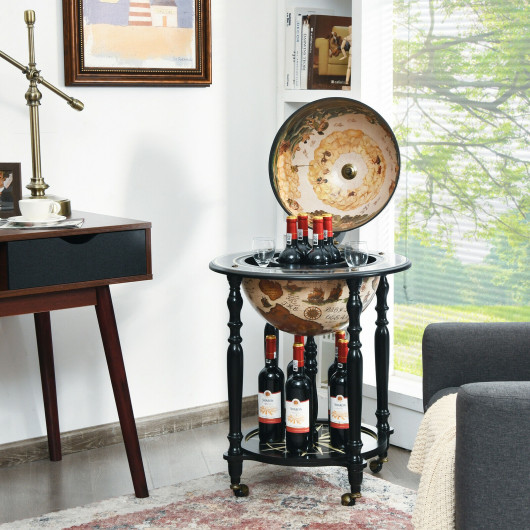 Vintage Globe Bar Cart with Nautical Chart and Rolling Wheels 2 Vintage Globe Bar Cart with Nautical Chart and Rolling Wheels - Image 2