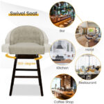 Swivel Bar Stools with Tufted Back and Rubber Wood Legs (Set of 2)