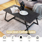 Modern Black Coffee Table with Faux Marble Top and Steel Base 8 Modern Black Coffee Table with Faux Marble Top and Steel Base