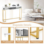White Faux Marble Console Table with Gold Frame for Living Room