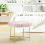 Faux Fur Ottoman Stool with Golden Metal Legs 22 Faux Fur Ottoman Stool with Golden Metal Legs