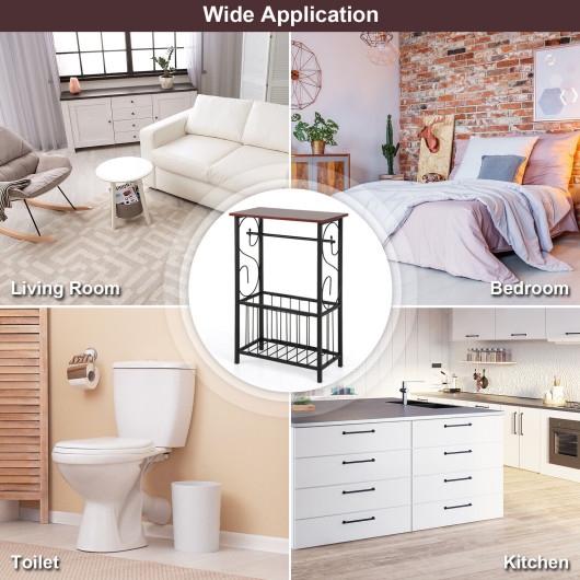 Narrow Side Table with Storage Basket and Removable Rack 3 Narrow Side Table with Storage Basket and Removable Rack - Image 3