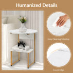 Compact 2 Tier White Faux Marble Side Table with Gold Frame
