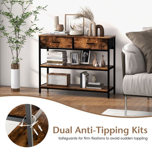 Industrial Console Table with Fabric Drawers and Open Shelves 6 Industrial Console Table with Fabric Drawers and Open Shelves - Image 6