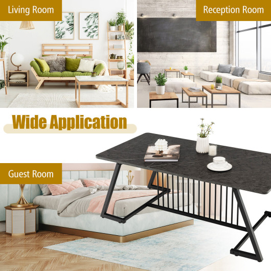 Modern Black Coffee Table with Faux Marble Top and Steel Base 2 Modern Black Coffee Table with Faux Marble Top and Steel Base - Image 2