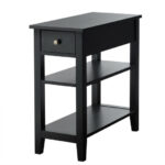 3 Tier Narrow Side Table with Drawer and Double Shelves