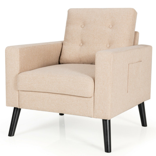Mid Century Upholstered Armchair with Button Tufted Back 4 Mid Century Upholstered Armchair with Button Tufted Back - Image 4