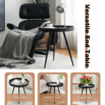 Modern Rustic Round End Table with Tray Top Black 13 Modern Rustic Round End Table with Tray Top Black