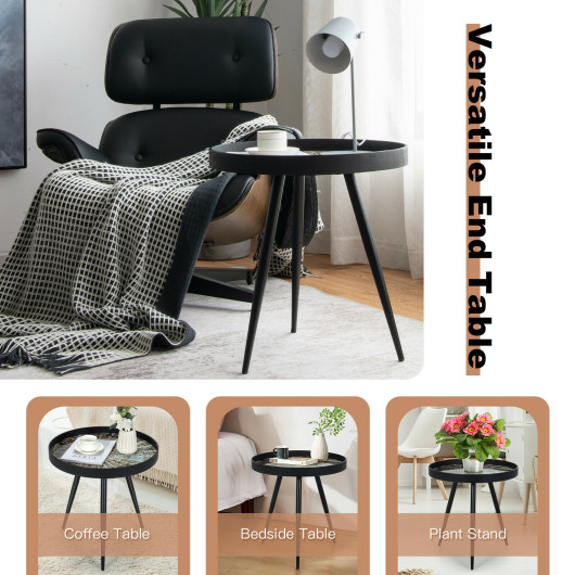 Modern Rustic Round End Table with Tray Top Black 6 Modern Rustic Round End Table with Tray Top Black - Image 6