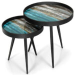 Nesting End Tables with Wooden Tray Top and Steel Legs (Set of 2) 10 Nesting End Tables with Wooden Tray Top and Steel Legs (Set of 2)