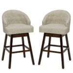 Swivel Bar Stools with Tufted Back and Rubber Wood Legs (Set of 2)