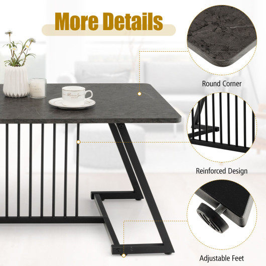Modern Black Coffee Table with Faux Marble Top and Steel Base 5 Modern Black Coffee Table with Faux Marble Top and Steel Base - Image 5