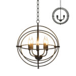 Adjustable Industrial 5-Light Black Metal Chandelier with Rotating Rings