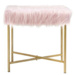 Faux Fur Ottoman Stool with Golden Metal Legs 27 Faux Fur Ottoman Stool with Golden Metal Legs