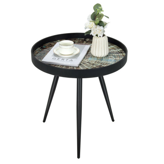 Modern Rustic Round End Table with Tray Top Black 4 Modern Rustic Round End Table with Tray Top Black - Image 4
