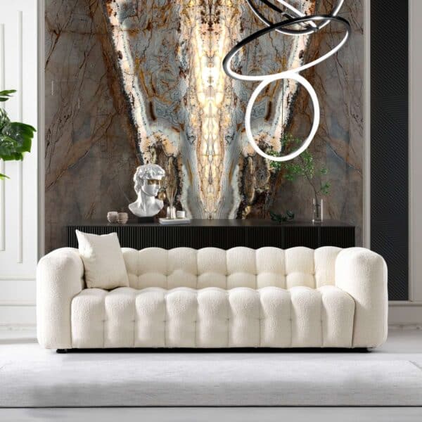 Cream Boucle Tufted Chesterfield Sofa with Removable Legs