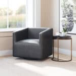 Modern Gray Faux Leather Chair with Steel Legs and Armrests 8 Modern Gray Faux Leather Chair with Steel Legs and Armrests