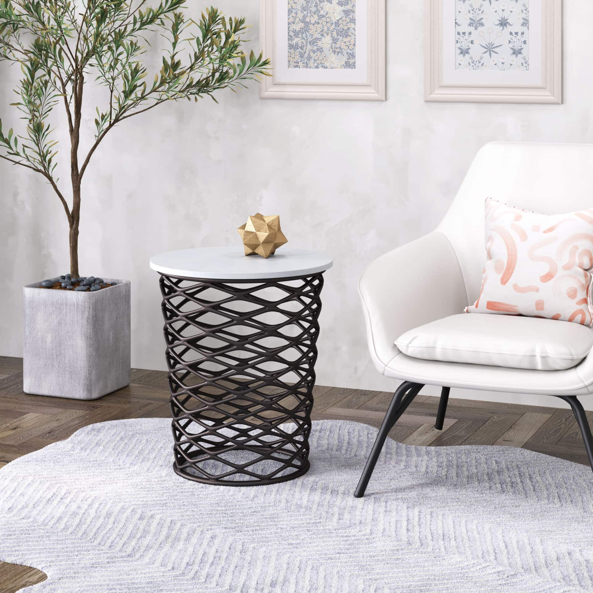 Round Marble Top Side Table with Steel Frame and Rubber Feet 1 Round Marble Top Side Table with Steel Frame and Rubber Feet