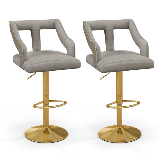 Adjustable Velvet Bar Chairs with Swivel Seat and Metal Base (Set of 2) 2 Adjustable Velvet Bar Chairs with Swivel Seat and Metal Base (Set of 2) - Image 2