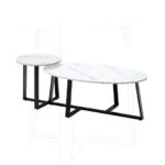 Faux Marble Nesting Coffee Table Set with Black Legs (Set of 2)