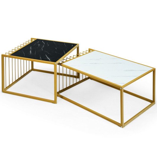 Modern Stackable Faux Marble and Metal Side Tables (Set of 2) - Image 3