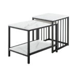 Nesting End Tables with Storage Shelf and Marble Top (Set of 2)