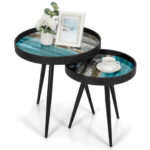 Nesting End Tables with Wooden Tray Top and Steel Legs (Set of 2) 11 Nesting End Tables with Wooden Tray Top and Steel Legs (Set of 2)