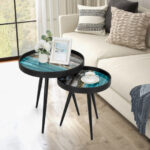 Nesting End Tables with Wooden Tray Top and Steel Legs (Set of 2) 8 Nesting End Tables with Wooden Tray Top and Steel Legs (Set of 2)