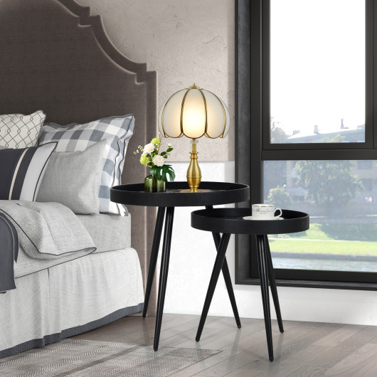 Nesting End Tables with Wooden Tray Top and Steel Legs (Set of 2) 2 Nesting End Tables with Wooden Tray Top and Steel Legs (Set of 2) - Image 2