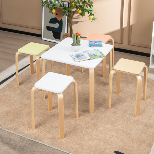 Colorful Stackable Wooden Stools with Non-Slip Pads (Set of 4) - Image 2