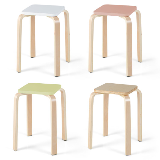 Colorful Stackable Wooden Stools with Non-Slip Pads (Set of 4) - Image 3