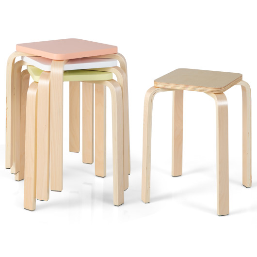 Colorful Stackable Wooden Stools with Non-Slip Pads (Set of 4) - Image 4