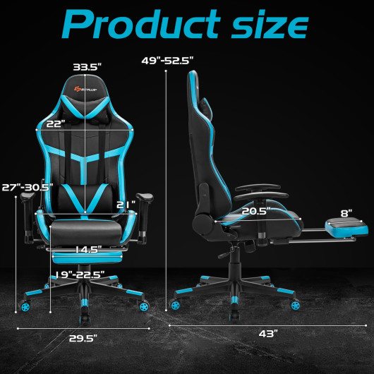 Massage Gaming Chair with Reclining Backrest and Footrest Blue 5 Massage Gaming Chair with Reclining Backrest and Footrest Blue - Image 5
