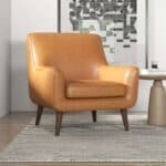 Tan Leather Mid-Century Modern Lounge Chair with Solid Wood Frame