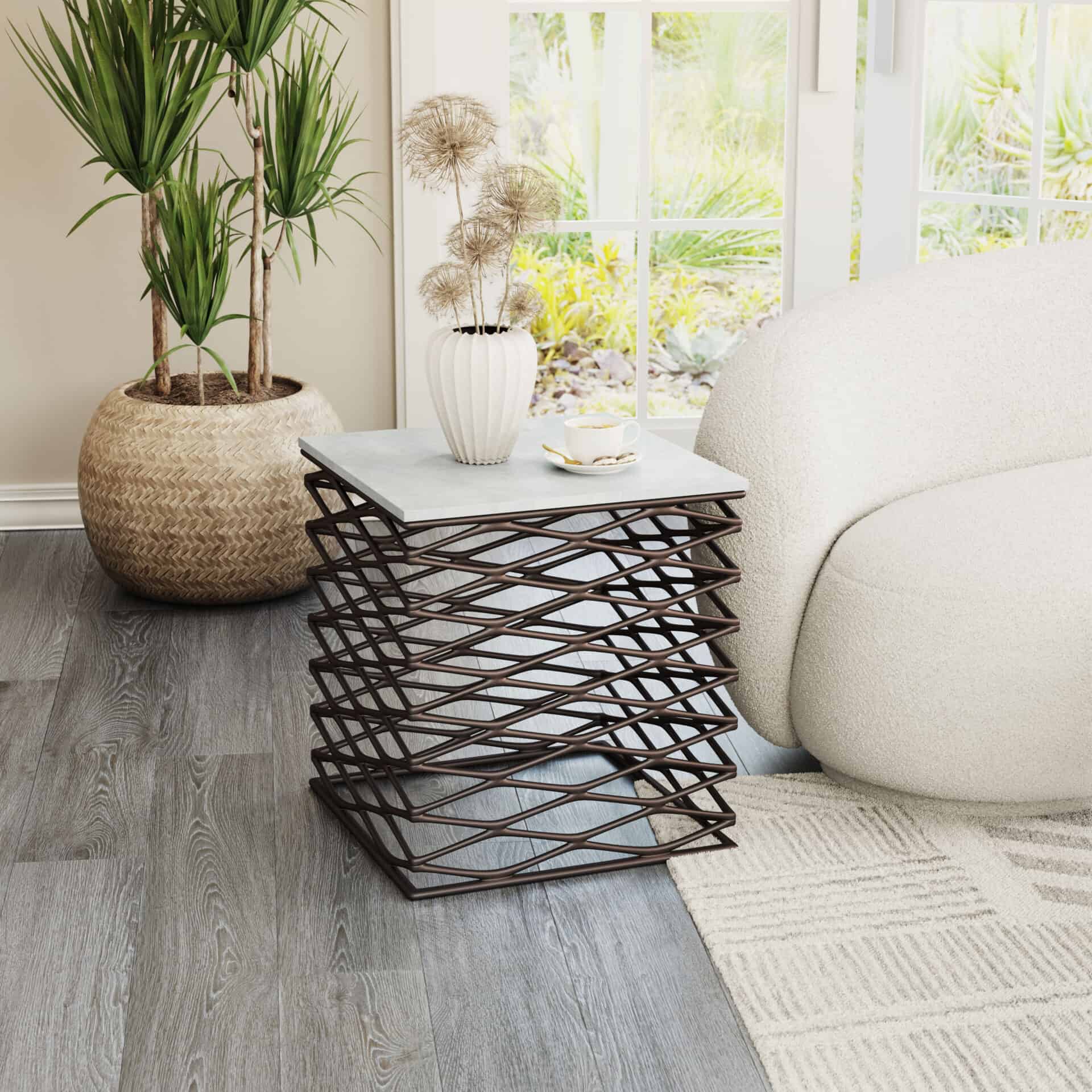 Modern Square Marble Side Table with Steel Frame, White Finish 1 Modern Square Marble Side Table with Steel Frame, White Finish