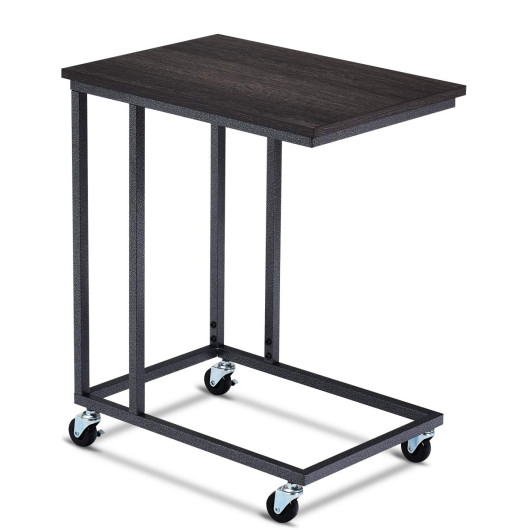 Rolling U-Shaped Rustic Sofa Side Table with Locking Wheels 6 Rolling U-Shaped Rustic Sofa Side Table with Locking Wheels - Image 6