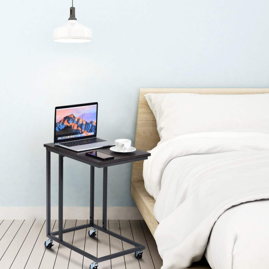 Rolling U-Shaped Rustic Sofa Side Table with Locking Wheels 2 Rolling U-Shaped Rustic Sofa Side Table with Locking Wheels - Image 2